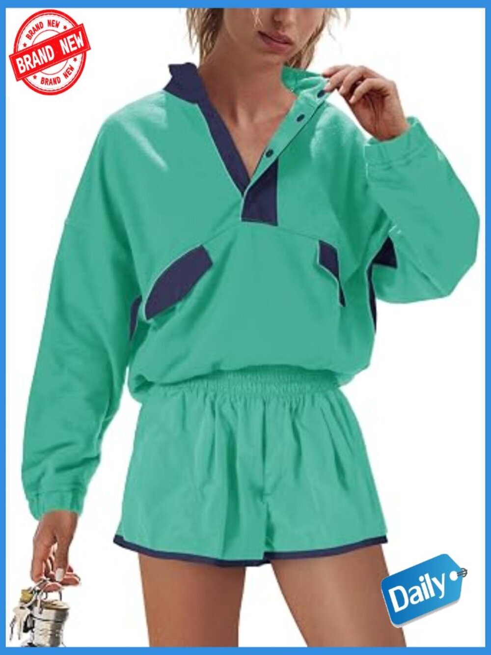 Womens 2 Piece Activewear Set - Pullover & Shorts with Pockets